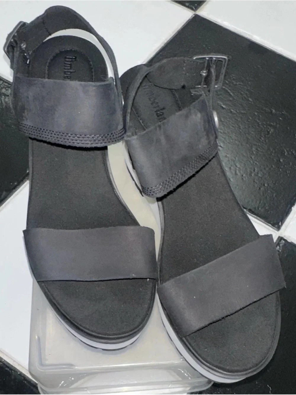Timberland Black and White Platform Sandals